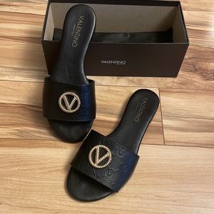 VALENTINO by Mario Valentino leather classic monogram slides